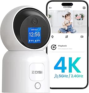 ZOSI 4K Pan/Tilt Smart Security Camera Indoor,Plug in 2.4/5GHz WiFi Camera,2 Way Video, Motion Tracking,8MP Baby/Pet Dog Monitor with Phone app, C519M8 360°View Home Cam, Cloud & Memory Card Storage asin的图片