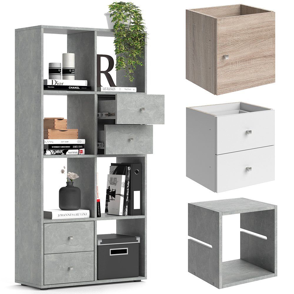 Vicco Meuble de Rangement Cube Ludus, Blanc, 142.5x36.2cm, pour Le Rangement et la présentation de Livres et de boîtes