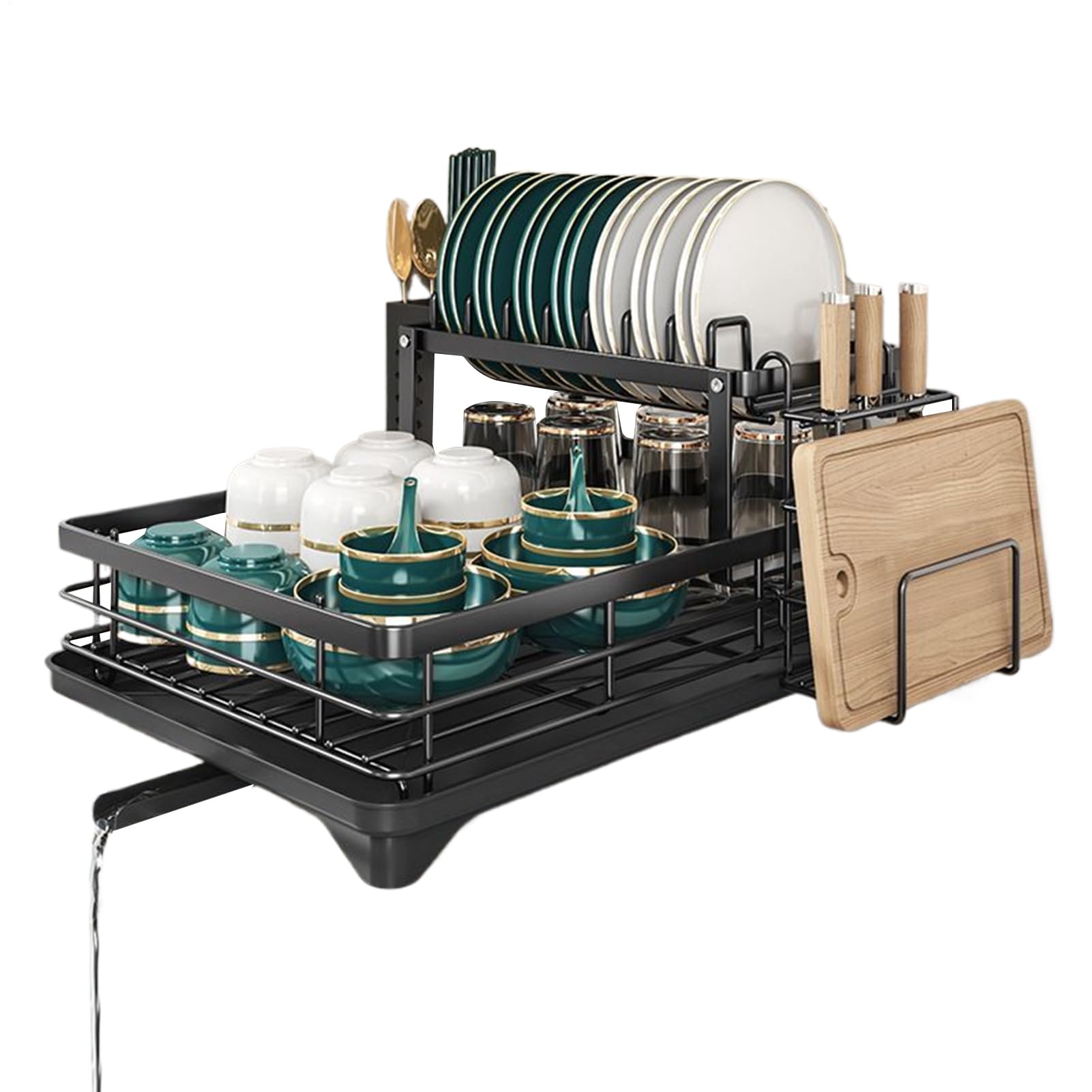 Generico Scolapiatti Cucina Organizer Lavello Portautensili Portatazze | Scolapiatti a 2 ripiani per piano cucina Contenitore Per Ciotole Posate Su Piano Lavoro Camper