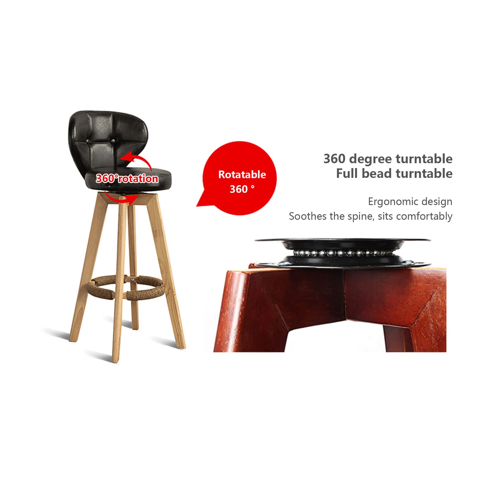 Wood Kitchen Bar Stools,Breakfast Counter Chairs,Adjustable Rotating