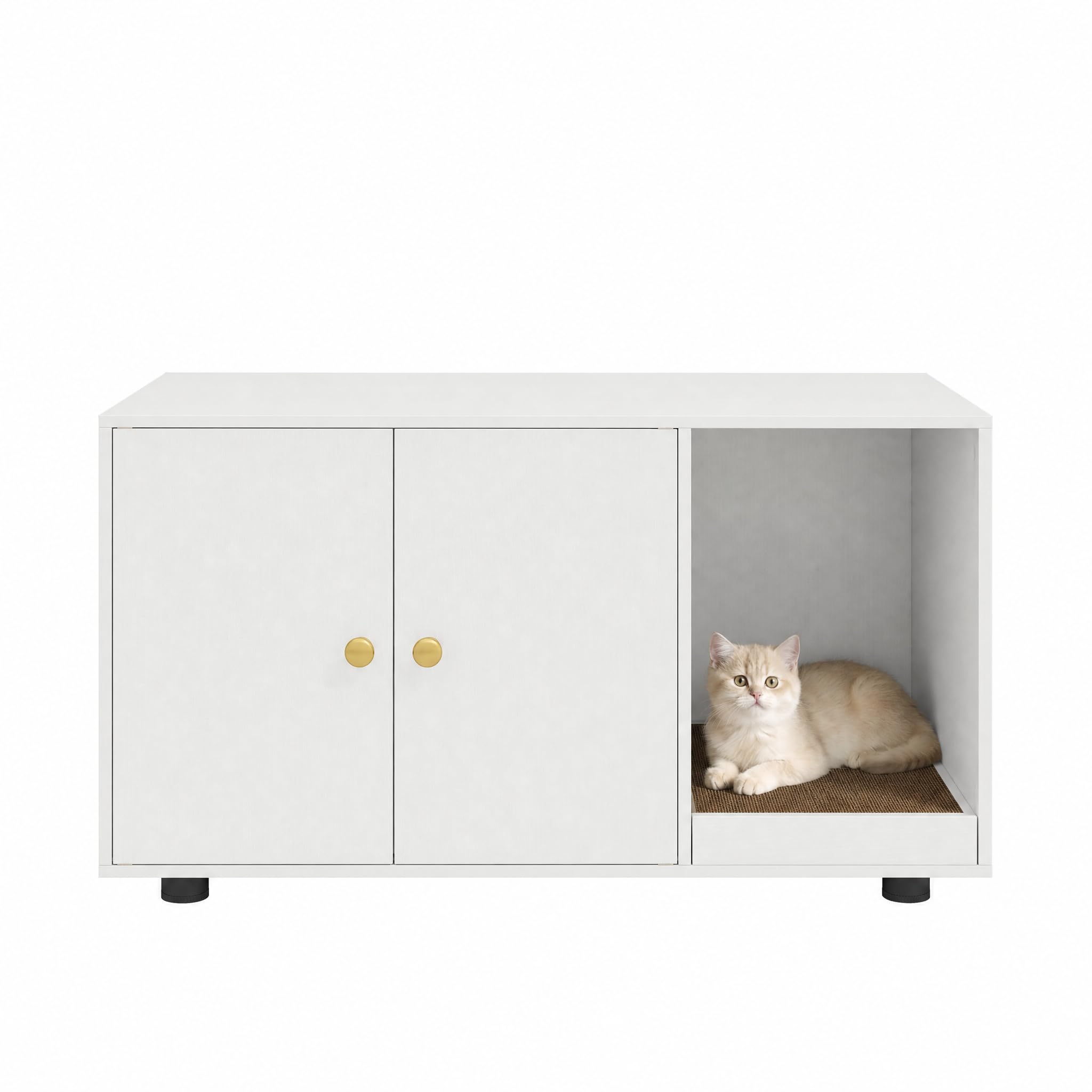GYMAX Cat Litter Box Enclosure with Scratching Board (White)