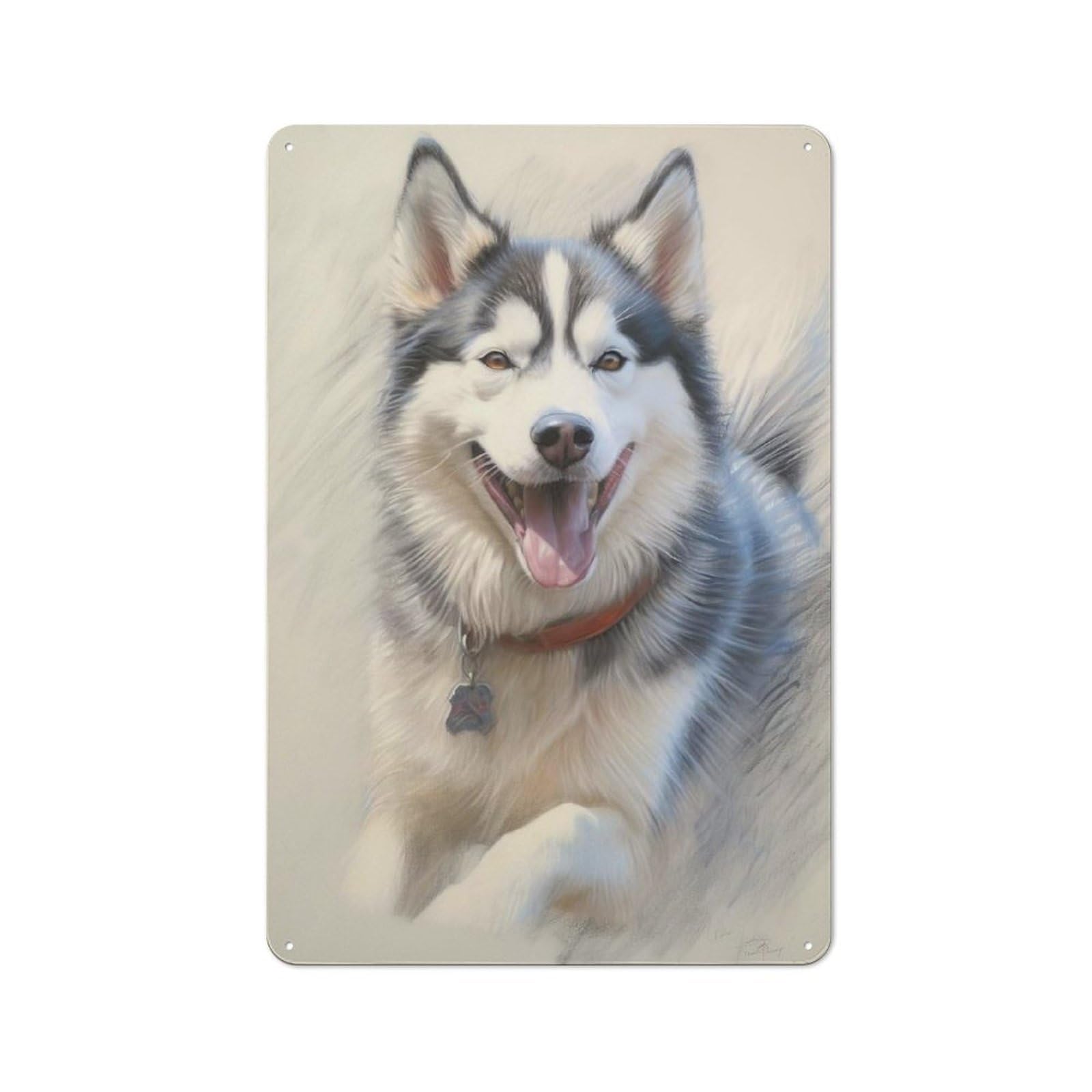 Junmoney Siberian Husky Sketch Tin Wall Plaque 30X20cm With For Home Office Or Studio, Gift Idea At Christmas For Creative Workspace Decorators