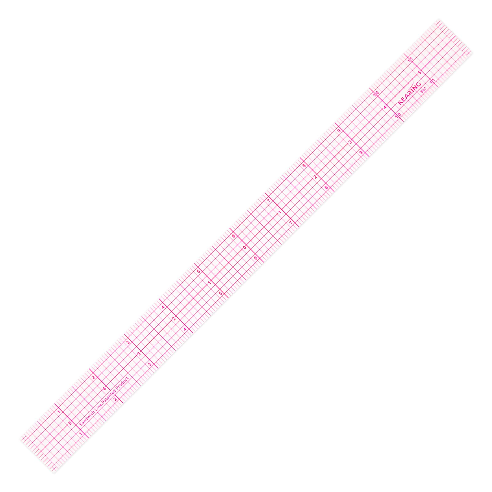 Kearing Red 1" X 12" Clear Sewing Graph Ruler, Transparent Pattern Making Ruler For Sewing, Quilting, And Dressmaking – Sandwich Line Printing