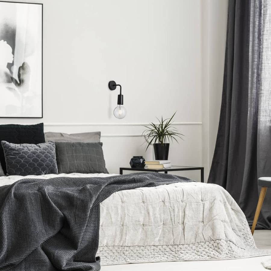 Image of Antique Vintage Industrial Loft, E27 Holder, Decorative, Urban Retro Style Powder Coated Edison Wall Lamp (Black)