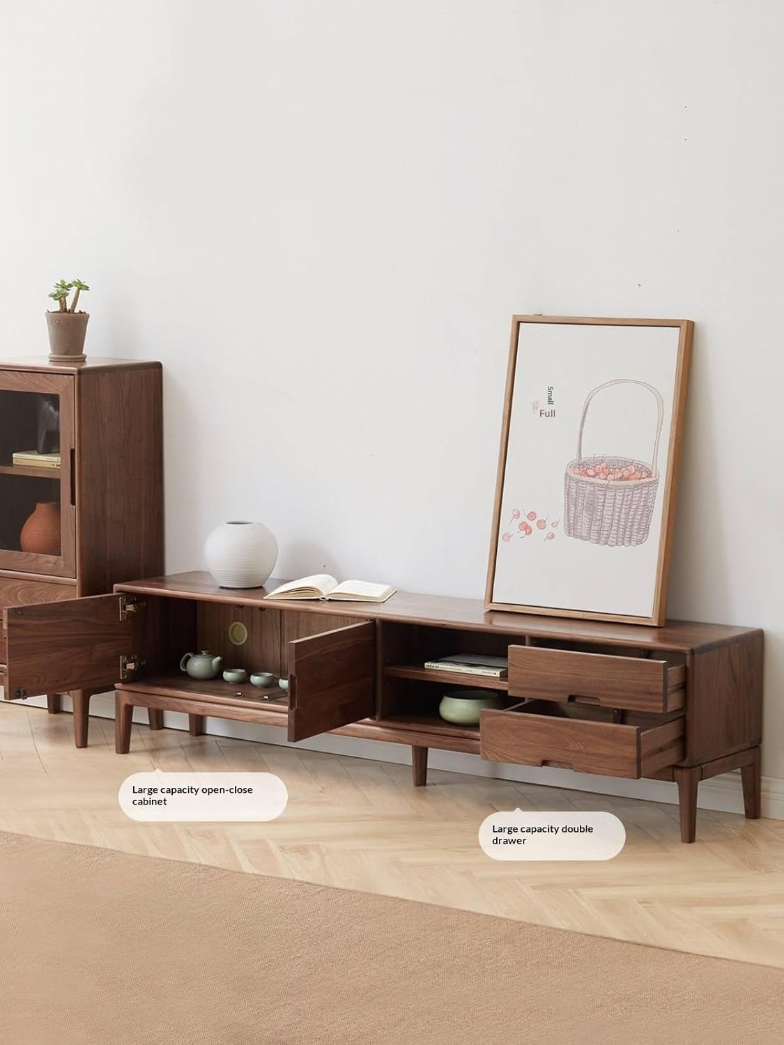 GVAwood Ash, Black Walnut Solid Wood Modern Simple TV Cabinet 70.8x13.7x18.5 inch / 180x35x47cm / Walnut Color/Ash TV Cabinet