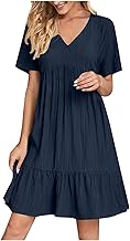 Sommerkleid für Damen Sommerkleider Kurzarm / Ärmellos Blusenkleid Elegant Freizeitkleid Einfarbige Leicht und Luftig Oberteil Strandkleid Frauen Festkleider Shirtkleid Baumwolle Cocktailkleid S-5XL