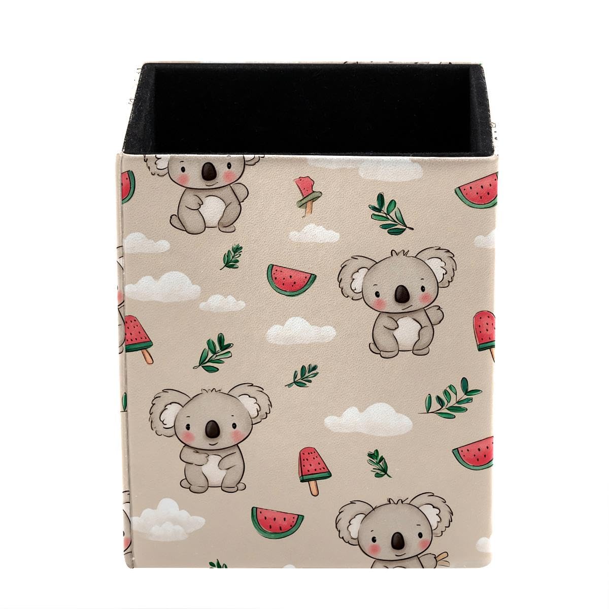 HEOEH Koala Watermelon Pen Holder Pen Pot, Square Pencil Cup for Desk