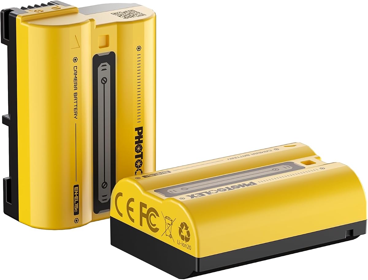 PHOTOOLEX Paquete de 2 baterías para cámara EN-EL15C de 2520 mAh | Para cámaras digitales Nikon ZF Z6,Z7 Z8 D7500 D7000, D7100, D7200 D500, D600, D610, D750,D780 D800, D810, D800E, D810A,D850