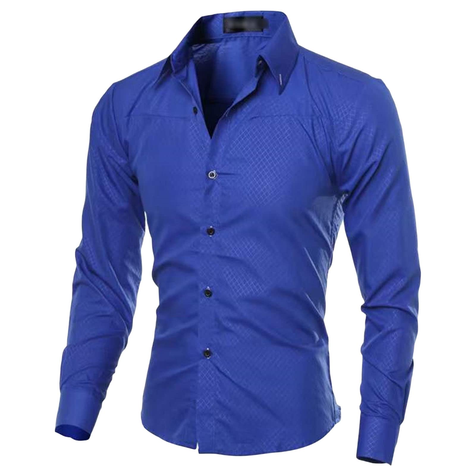 Men's Lightweight Casual Classic Dress Shirt Stylish Solid Button Down Shirts Loose Fit Long Sleeve Shirts (Blue,Medium)