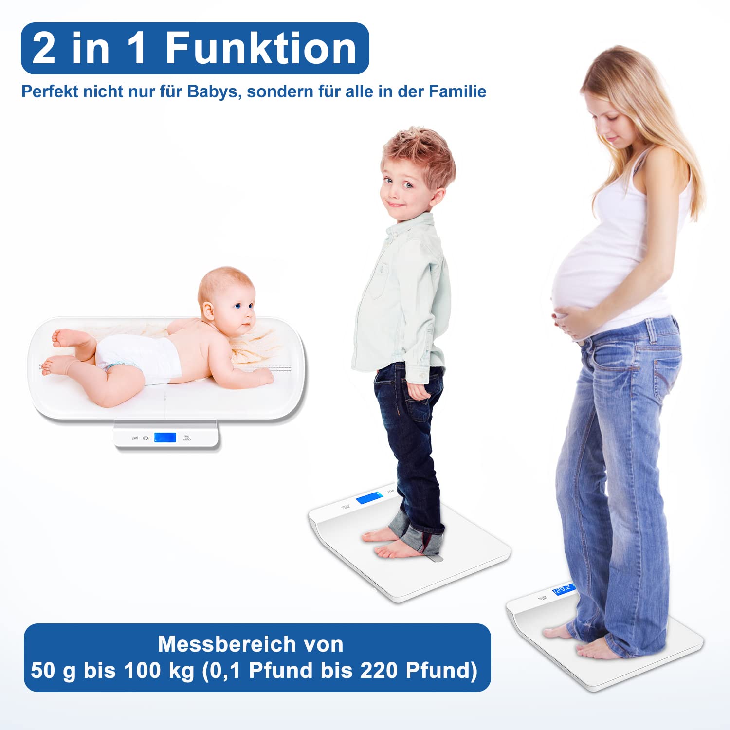 UNICHERRY Bluetooth Babywaage, Tierwaage, Multifunktionale baby waage mit herausnehmbarem Tablett, Babywaage digital mit Tara- und Haltefunktion, kostenlose App und Batterien (max: 100 kg)