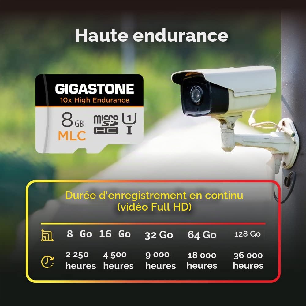 [10x Haute Endurance] GIGASTONE Industriel MLC Carte Mémoire 8 Go, Lot de 10 Cartes, pour Caméra de Surveillance, Dashcam, 4K Vidéo, Vitesse 85 Mo/s, U3 V30 [5 Ans Récupération de données Gratuite]