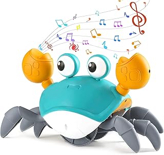 Sensing Crawling Crab,Interactive Walking Dancing Toy with Music and LED Light,Toddler Interactive Musical Toy with Automatically Avoid Obstacles, Newborn Infant Fun Birthday Gift
