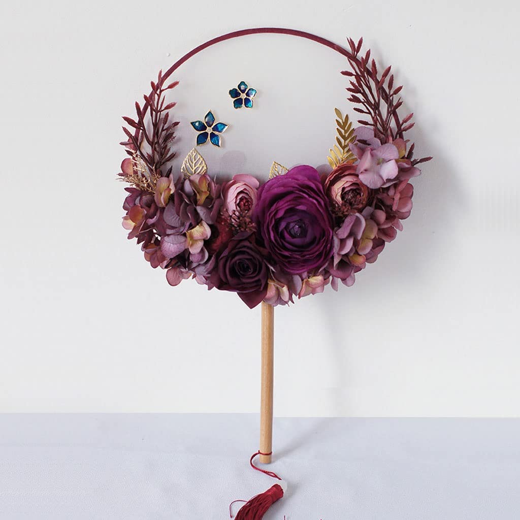 SUNMME Morandi Flowers Bridal Fan Chinese Antiquity Wedding Bouquet Artificial Rose Bouquets