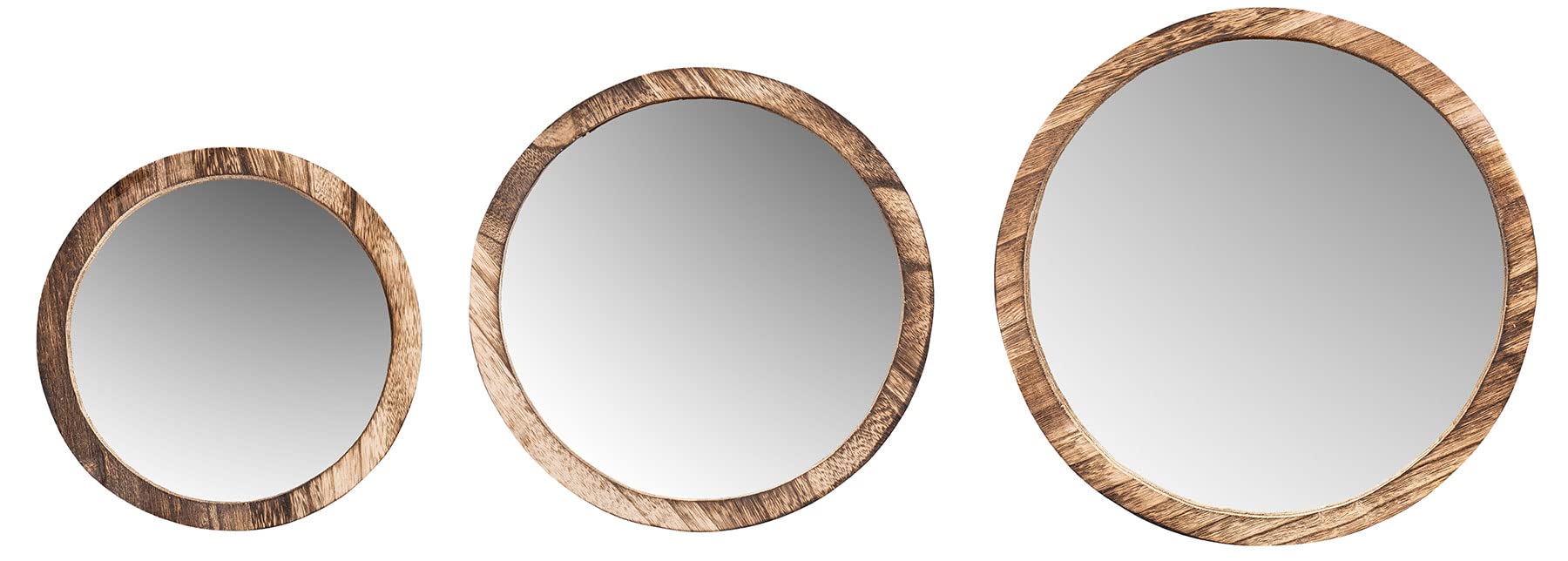 levandeo Set di 3 specchi da parete Ø 20-30 cm, rotondi, legno naturale, marrone, decorazione da parete