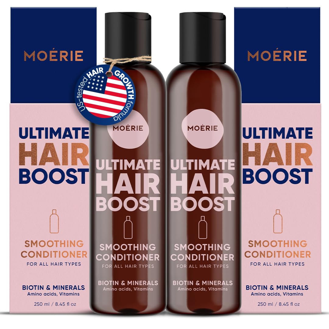 Après-shampoing Moerie pousse rapide – Anti chute femme – Sans parabènes ni silicones – Vegan – Repousse naturelle – Plus de volume et longueur – Pour tous types – 250 ml x2