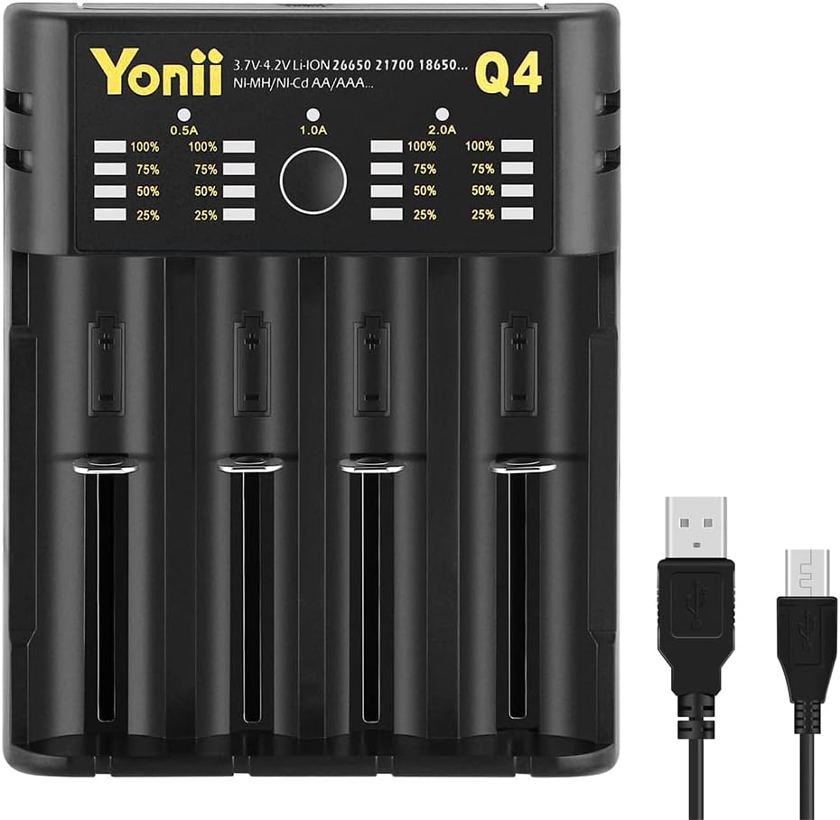 18650 Battery Charger, Universal 4-Slot, Smart, LCD Display, Fast 2A, USB Powered, 3.7V Output, 1H Charge Time
