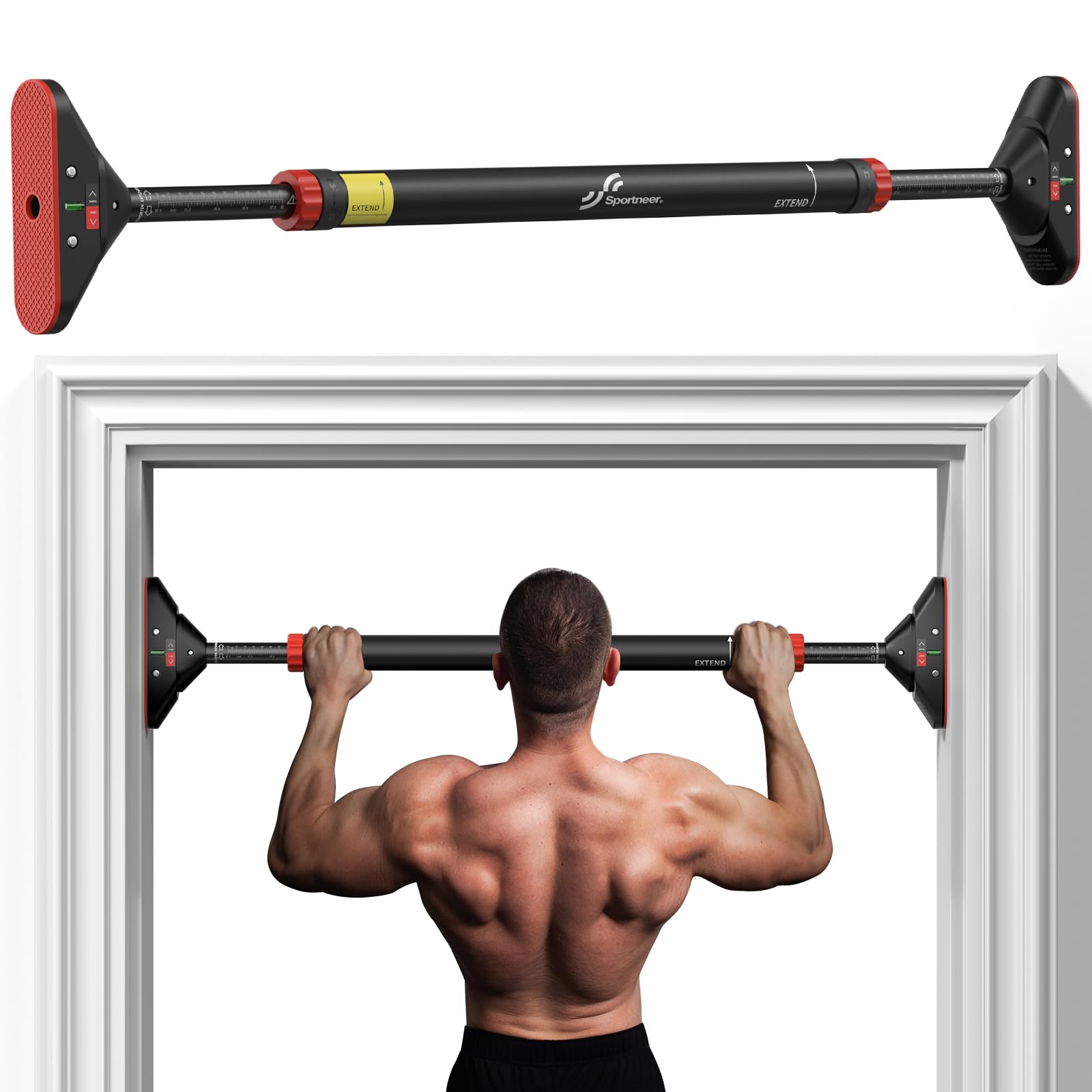 Pull Up Bar Doorway Chin Up Bar No Screws Door Frame Chin Up Push Up Sit Up Bar Adjustable 75-94cm (29.5''-37'') Up to 200kg Capacity Workout Bar