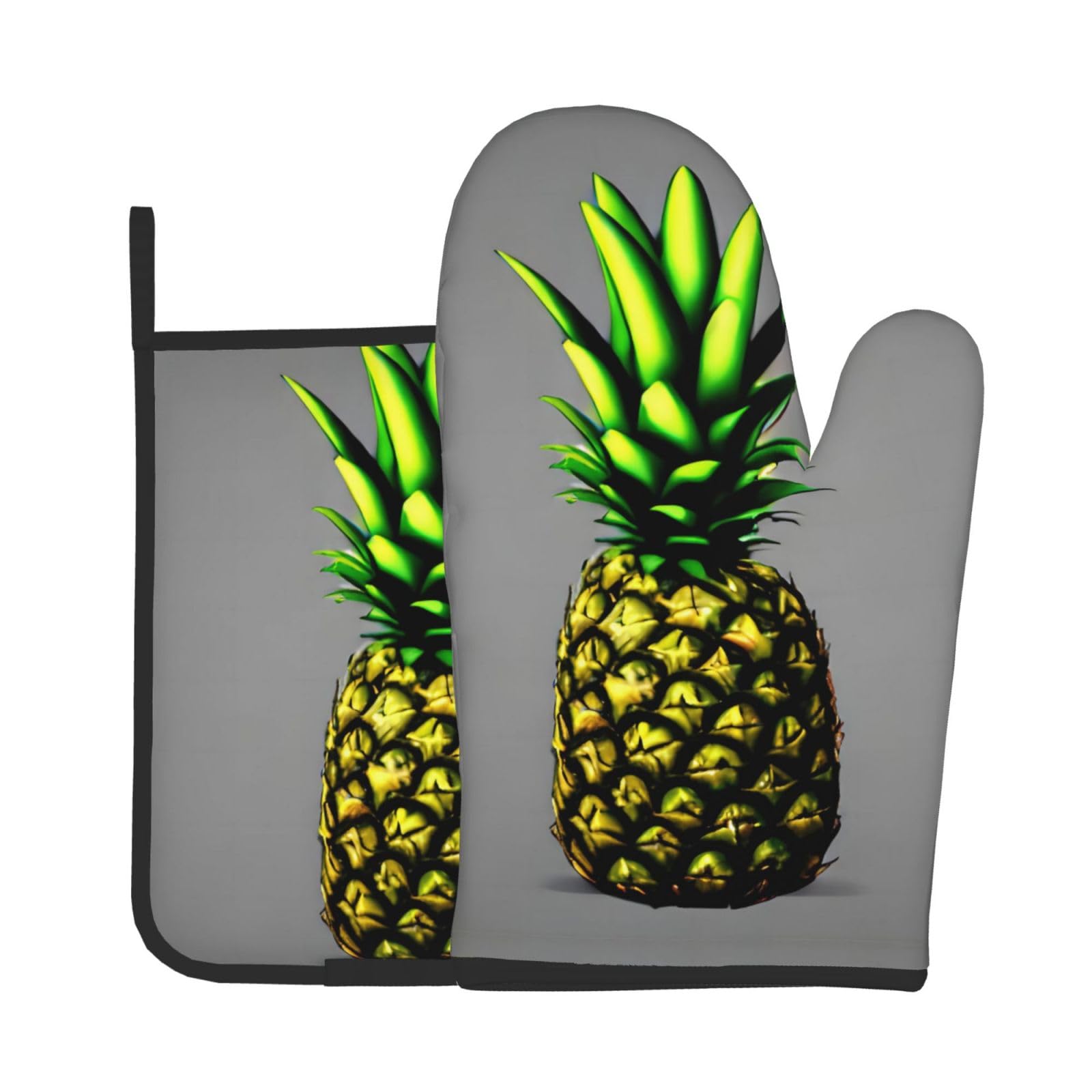 Oven Mitts and Potholders Set of 2 for Kitchen Baking Cooking GrayCartoon Pineapple Thick and Durable