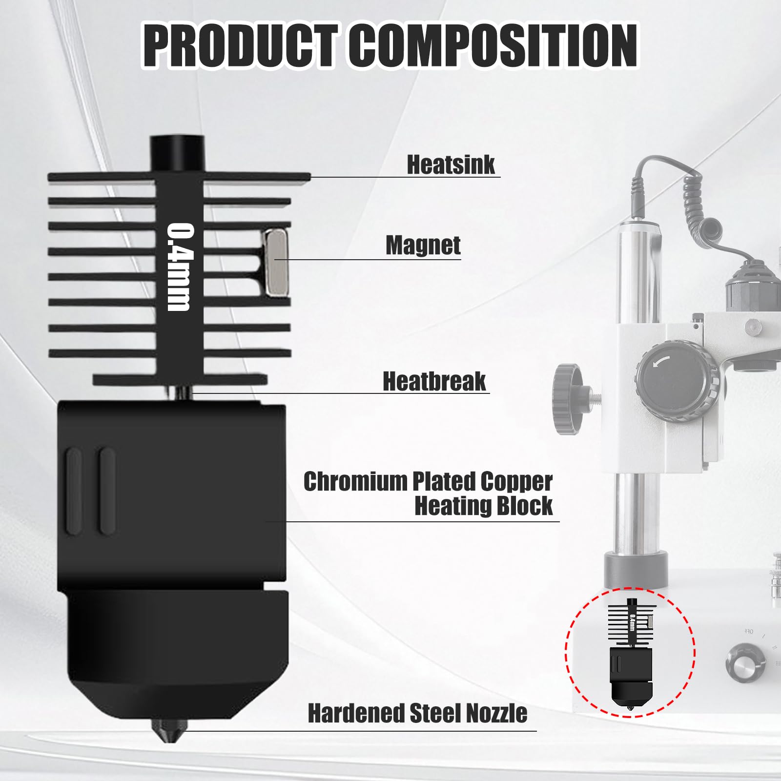 Zestaw ulepszający Hotend dla Bambu Lab A1/A1 Mini, głowica drukarki 3D 0,4 mm, zestaw grzejnika z nagrzewnicą z wymiennymi hartowanymi stalowymi dyszami 0,2 mm/0,6 mm i skarpetkami silikonowymi dla