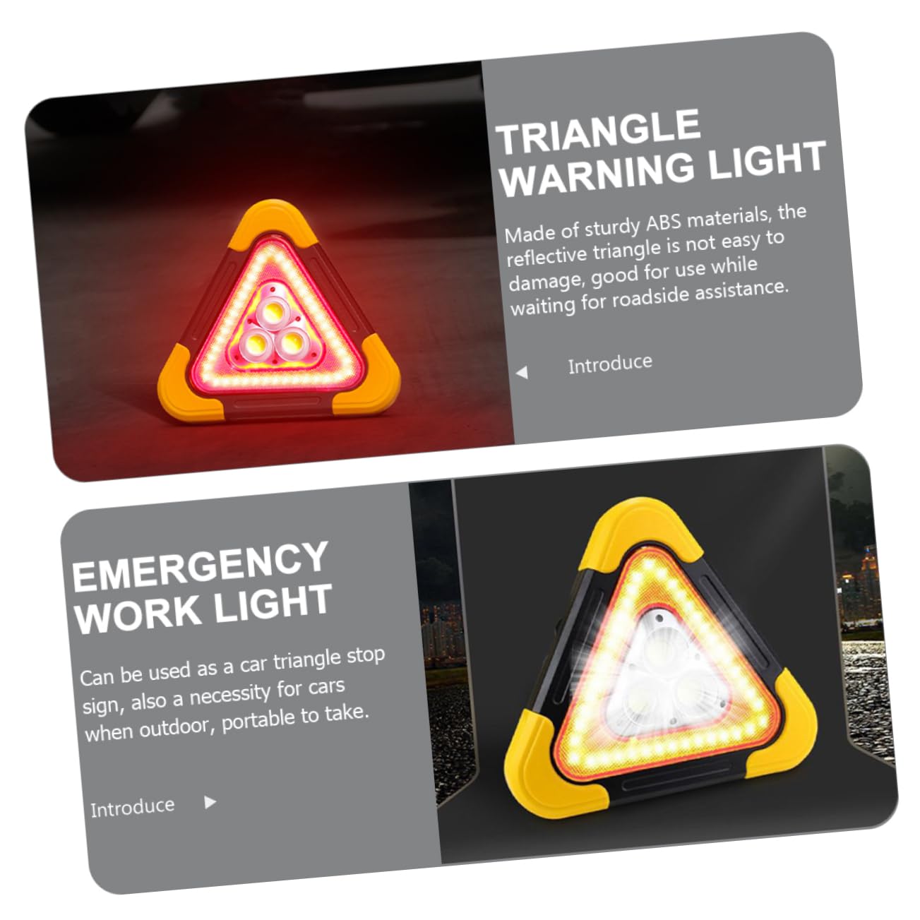 Triángulo de Advertencia para Coche Luces LED y Señal Reflectante | Diseño Triangular Estable, Abs Luz Led, Uso en Emergencia y Trabajo Vial