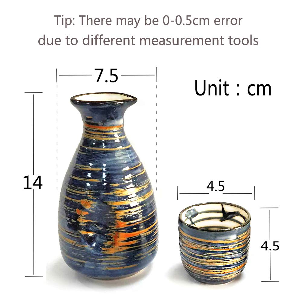 Set tradizionale giapponese da Sake con tazzine, in ceramica dipinta a mano, 5 pezzi Blue Rich