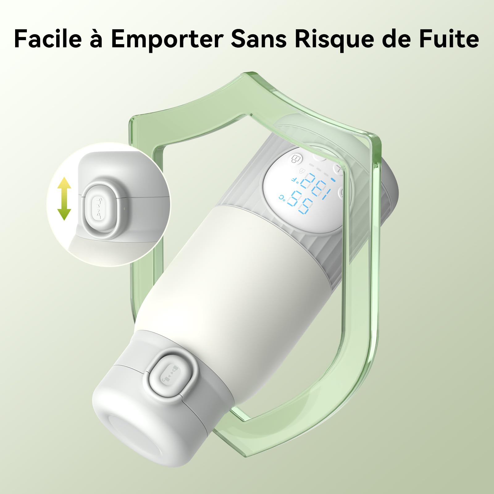 Chauffe-Biberon Nomade Portable Sans Fil 380ml, 2 Modes pour Lait Maternel et Eau, Température Réglable, Chauffage Rapide & Longue Autonomie, Recharge USB-C, Idéal pour Toute la Journée