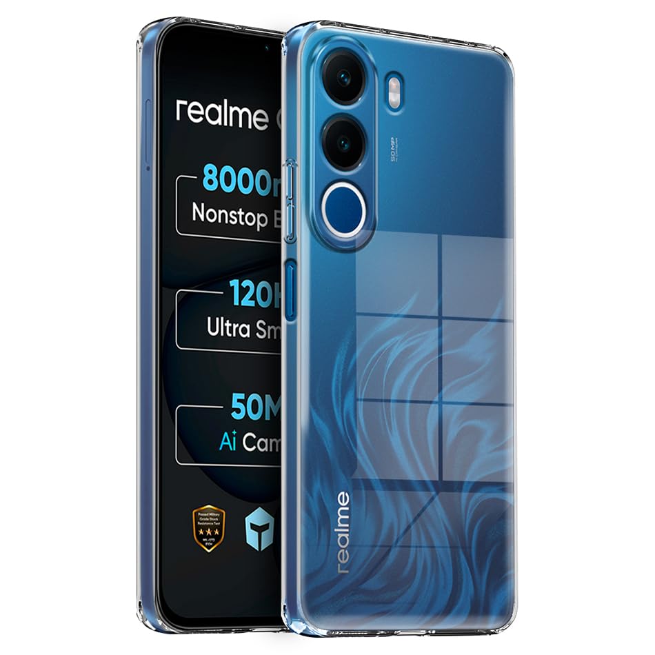 Image of Fashionury Shockproof Crystal Clear Back Case Cover for Realme C100X 5G | Transparent Back Cover | Raised Bumps for Camera & Screen Protection for Realme C100X 5G