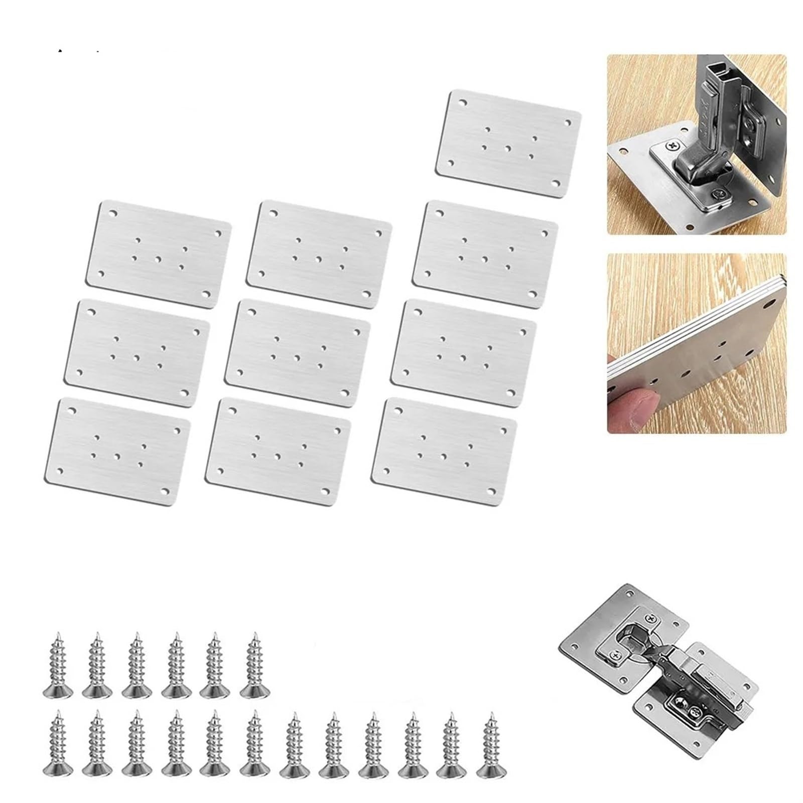 CLEUFWKO Cabinet Hinge Repair Plate Kit Kitchen Cabinet Door Hinge Mounting Plate with Hole Flat Fixing Bracket Household Tools(10pc-A B)