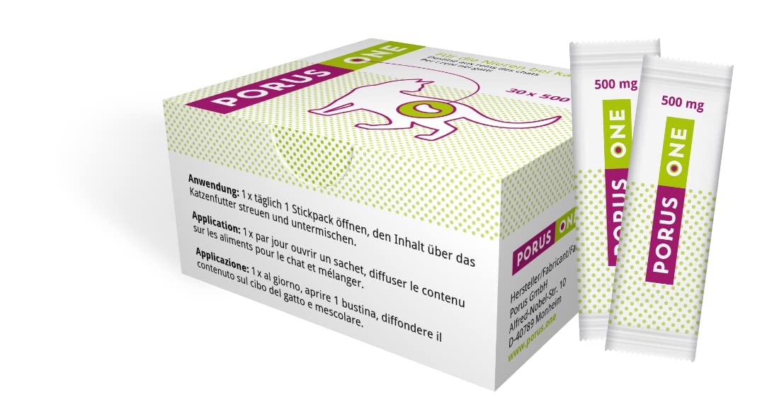 Porus ONE | Doppio Pacco | 2 x 30 x 500 mg | Integratore alimentare per gatti | Per gatti con problemi ai reni | Per evitare che le tossine uremiche danneggino i reni dei gatti