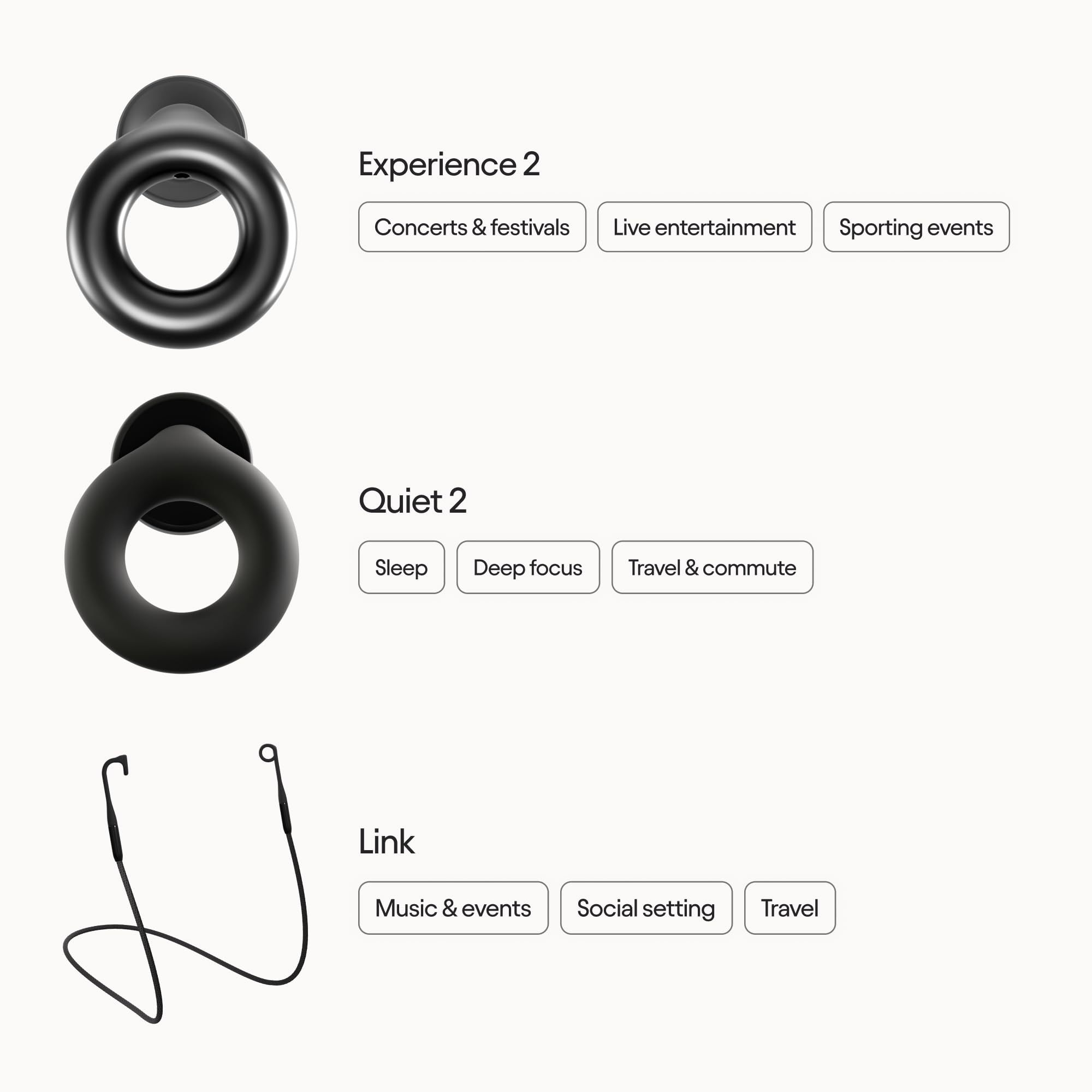 Loop Earplugs Day & Night Link Set (Zweierpack) – Quiet 2 + Experience 2 + Loop Link | Wiederverwendbare Ohrstöpsel für Schlaf, Fokus, Geräuschempfindlichkeit, Musik, Veranstaltungen und meh