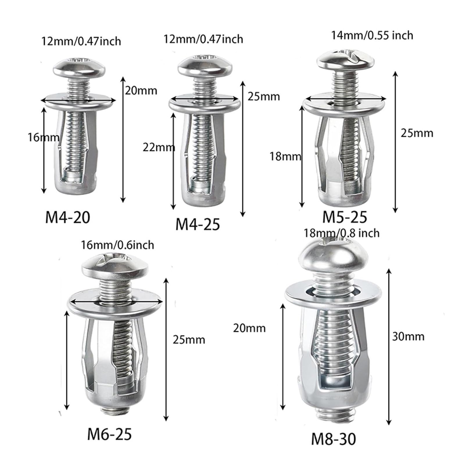 Pernos de expansión de tuercas de gato de pétalo de Metal de alta resistencia con tornillos de fijación, herramientas de fijación de sujetadores de Hardware de enchufes de expansión(M5x25mm-80PCS)