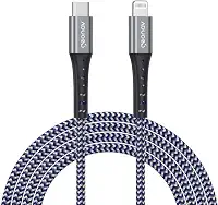 Geonav Cabo iPhone, iPad, iPod Lightning para USB-C, conector original Mfi Apple, revestimento interno ultra resistente Kevlar, 2MT, LIUC02K, Azul/Cinza