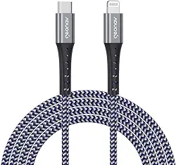 Geonav Cabo iPhone, iPad, iPod Lightning para USB-C, conector original Mfi Apple, revestimento interno ultra resistente Kevlar, 2MT, LIUC02K, Azul/Cinza