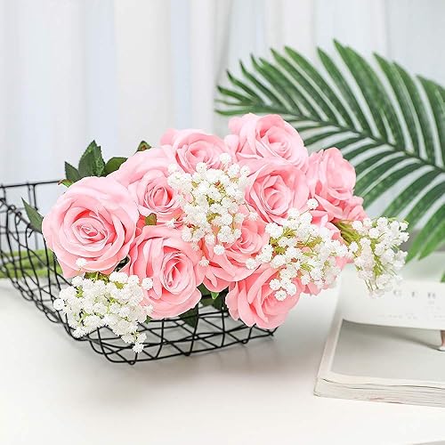 Miniatura 2 de JUSTOYOU 10 rosas artificiales para el día de San Valentín, rosas de flores realistas, rosas de seda de tacto real, ramos de flores falsas de tallo