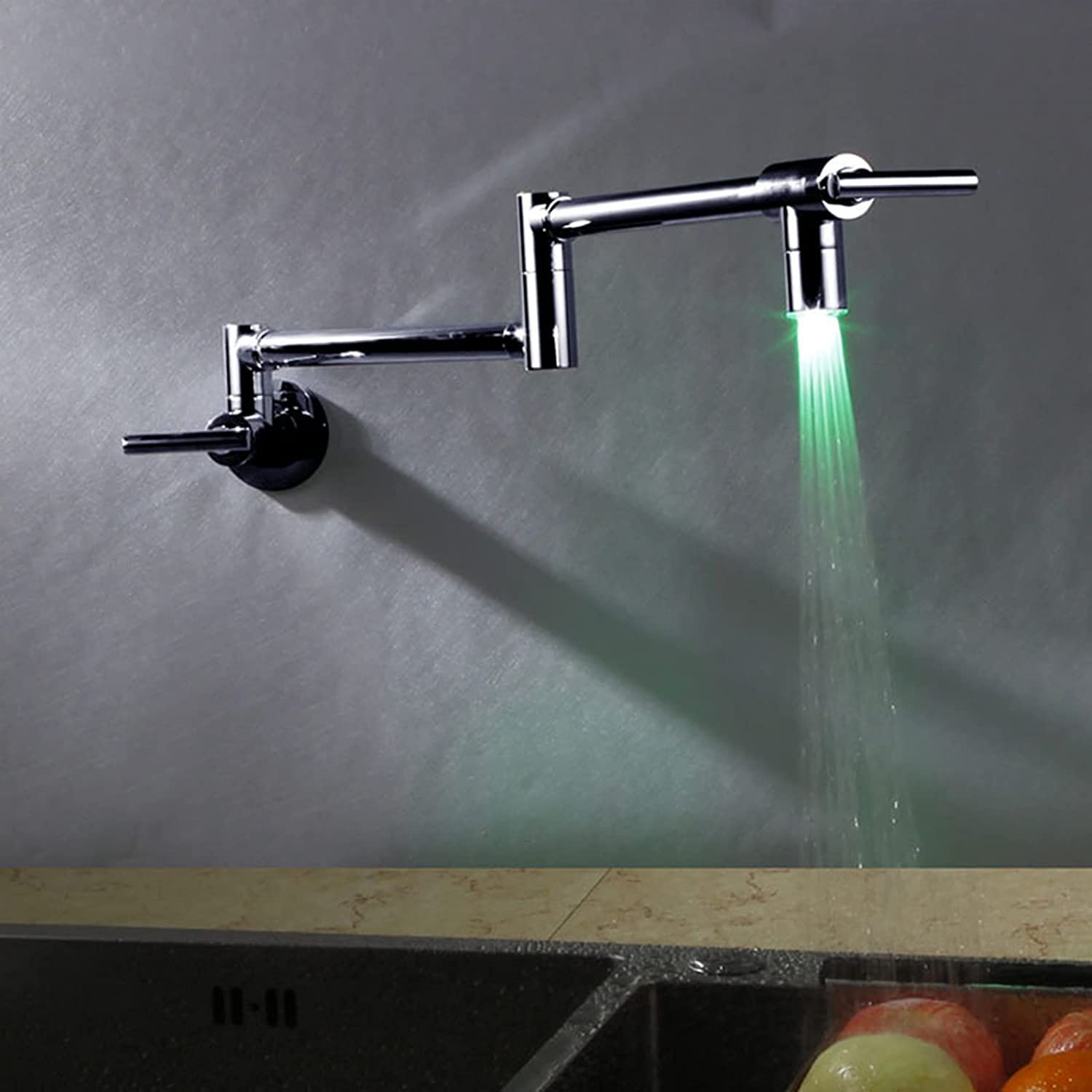 LED mosiężny kran kuchenny pojedynczy kran zimnej wody do zlewu komercyjnego składany i wysuwany podwójny przegub obrotowe ramiona otwór dwa uchwyty nowoczesny design