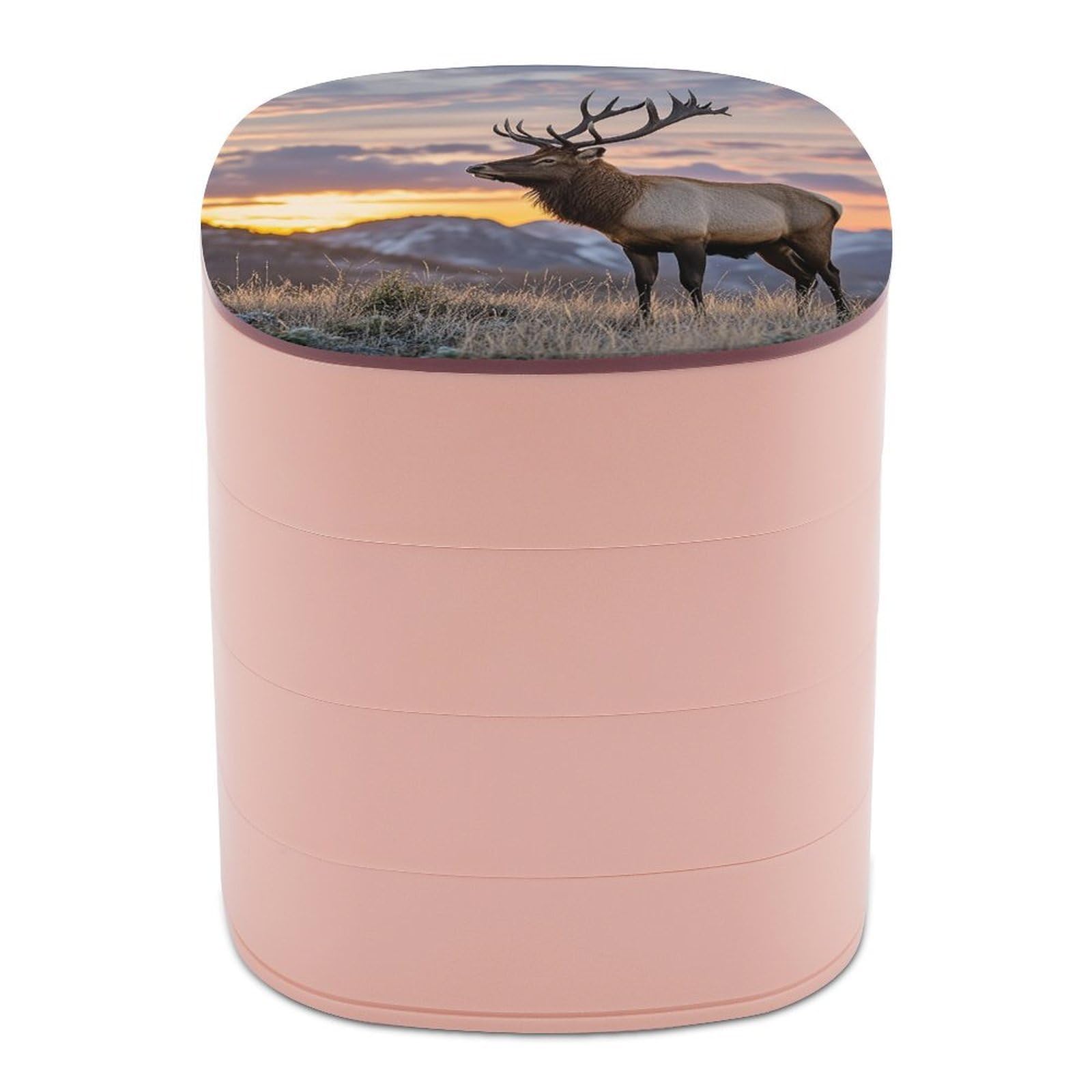 VstaDank Red Deer Bull Elk Sunset Jewelry Case Women Portable Travel Jewelry Box Rotating Jewelry Organizer with Mirror Multi-Layer Necklace Ring Earring Storage Box for Bracelets Rings