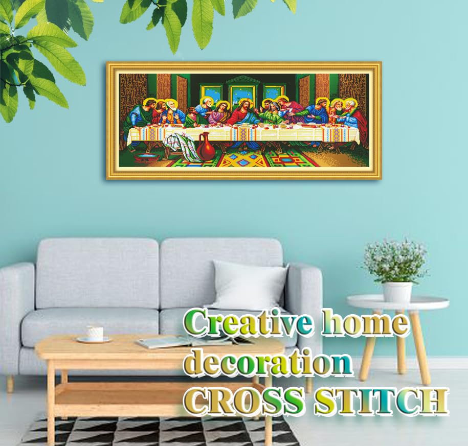 Image of ROSTITCH The Last Supper Stamped Cross Stitch Kits - Counted Cross Stitch Kits for Beginners Adults Needlepoint Flowers Cross-Stitch Patterns Dimensions Needlecrafts Embroidery Kits Arts and Crafts
