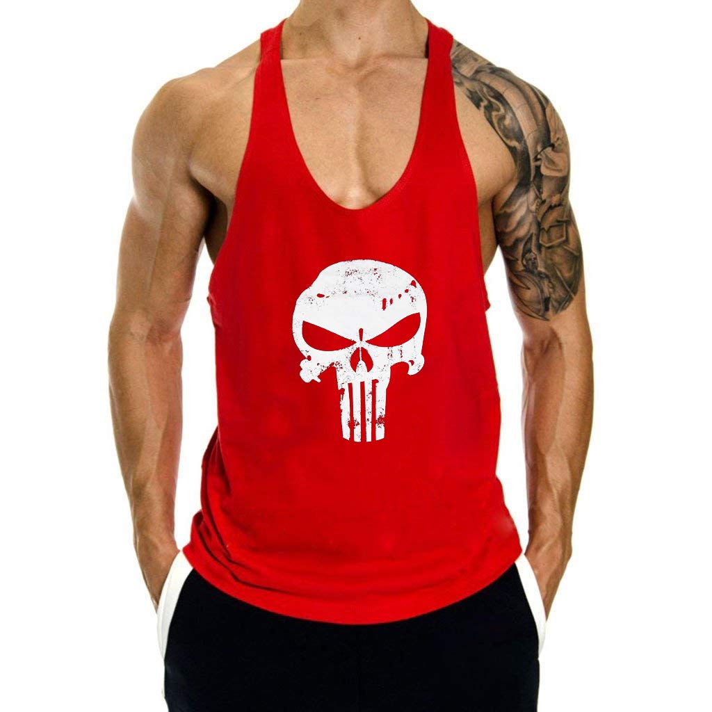 0015 Men's Skull Print Stringer Y Back Bodybuilding Gym Tank Tops Workout Fitness Vest-image-11