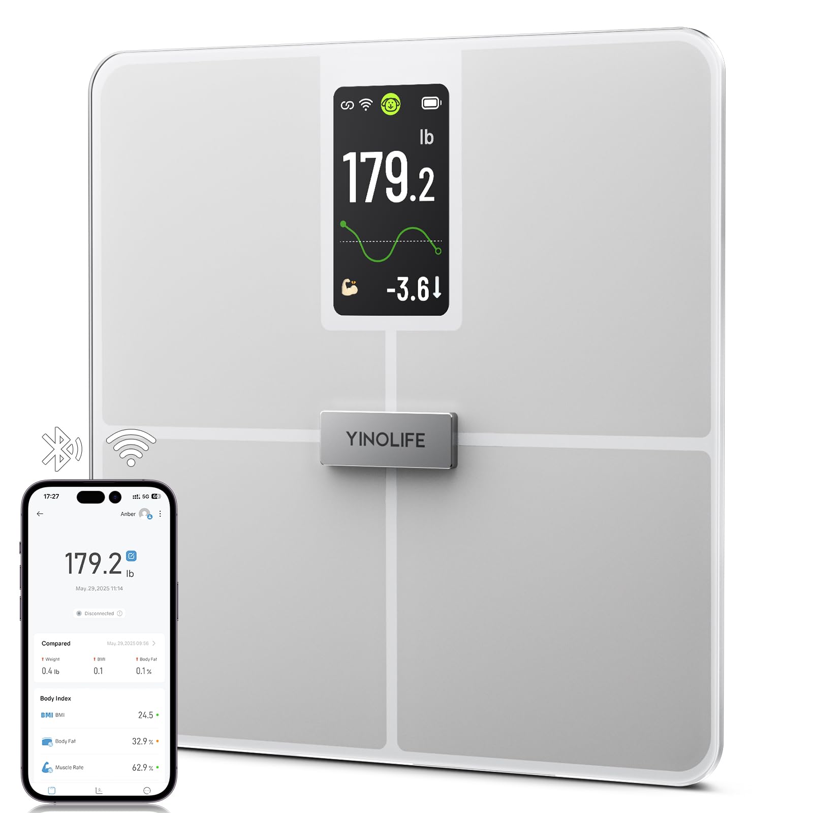 Smart Scale for Body Weight BMI Body Fat Muscle Mass Digital Bathroom Weight Scale with 4 3 Color