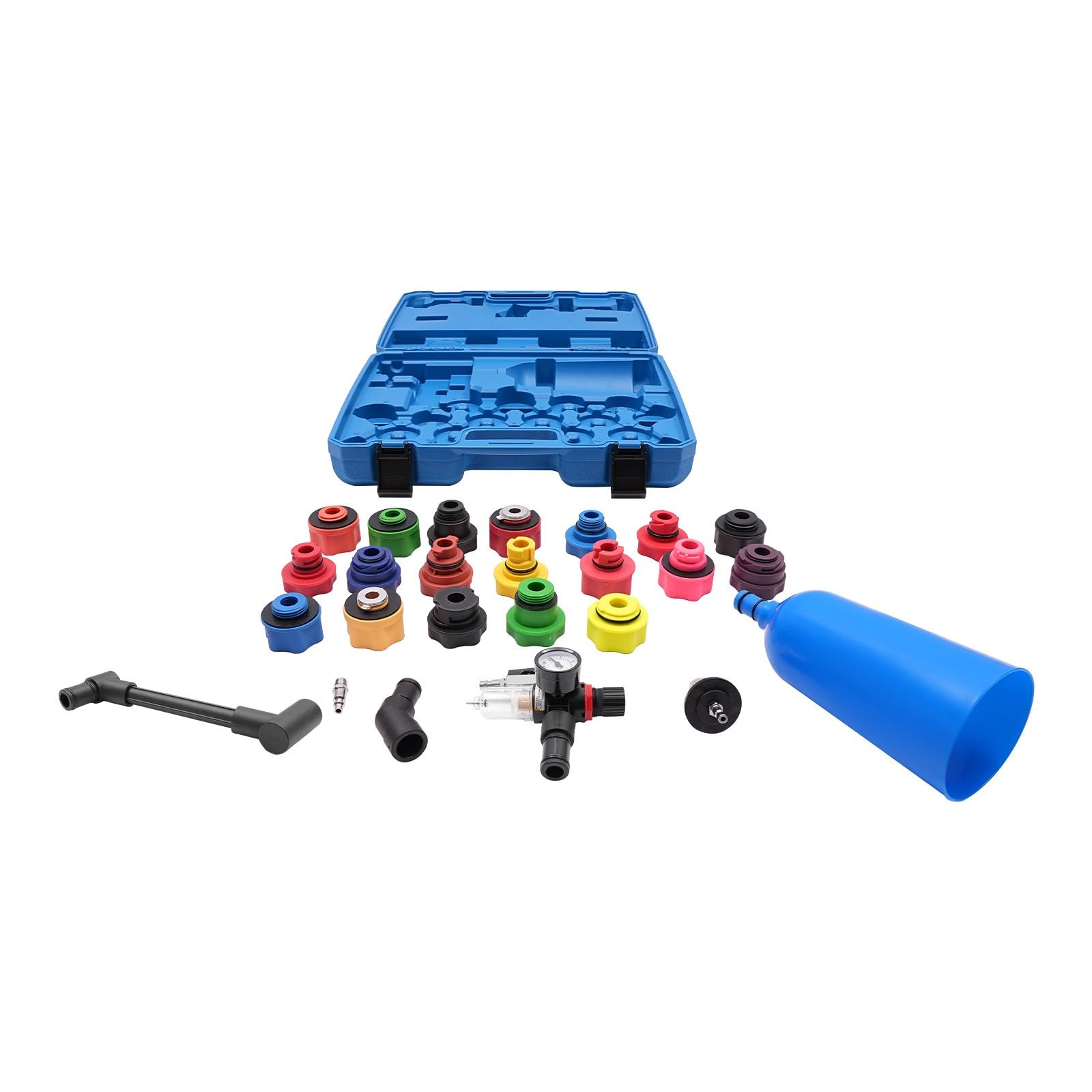 Kit di ricarica per olio motore, 24 pezzi, con unità ad aria compressa, 19 tappi di chiusura, imbuto 2 litri, kit per cambio dell'olio, per Audi BMW, Mercedes, officina, manutenzione auto, riparazione