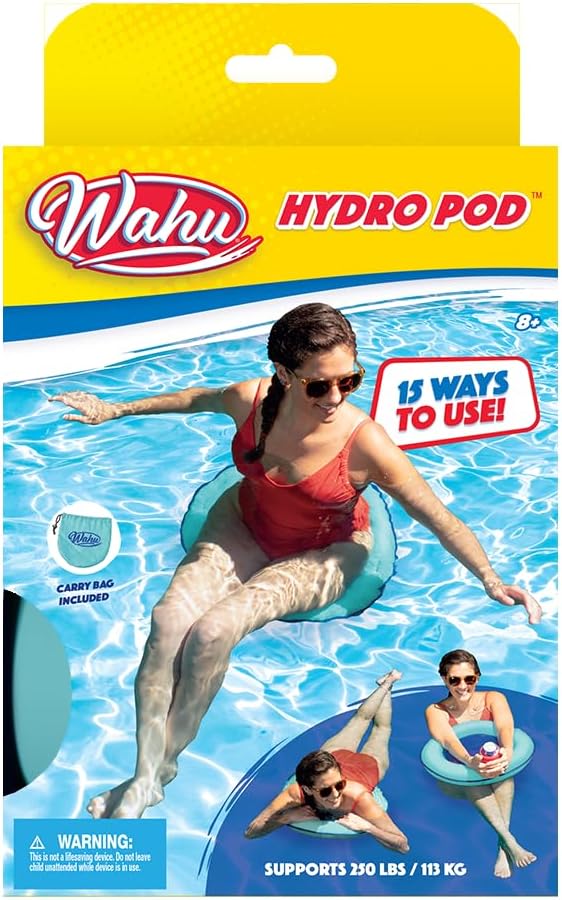 Wahu Hydro Pod Versatile Pool Float with Carrying Bag, 21" Round Portable Pool Float for Adults and Kids Ages 8+, Blue/Light Blue