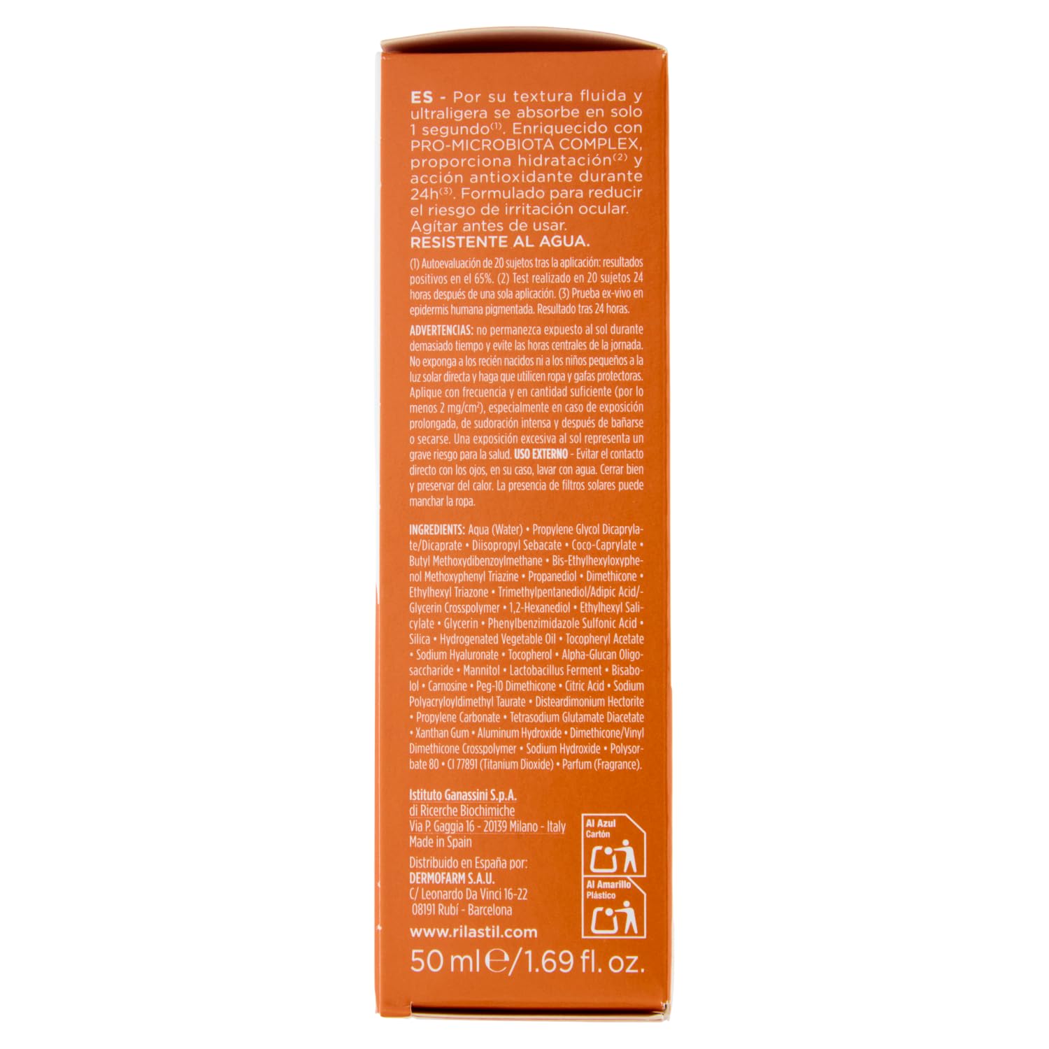 Rilastil Sun System Water Touch Superfluid SPF50, Fluido Solare Viso Idratante e Antiossidante Water Resistant ad Assorbimento Immediato, 50ml