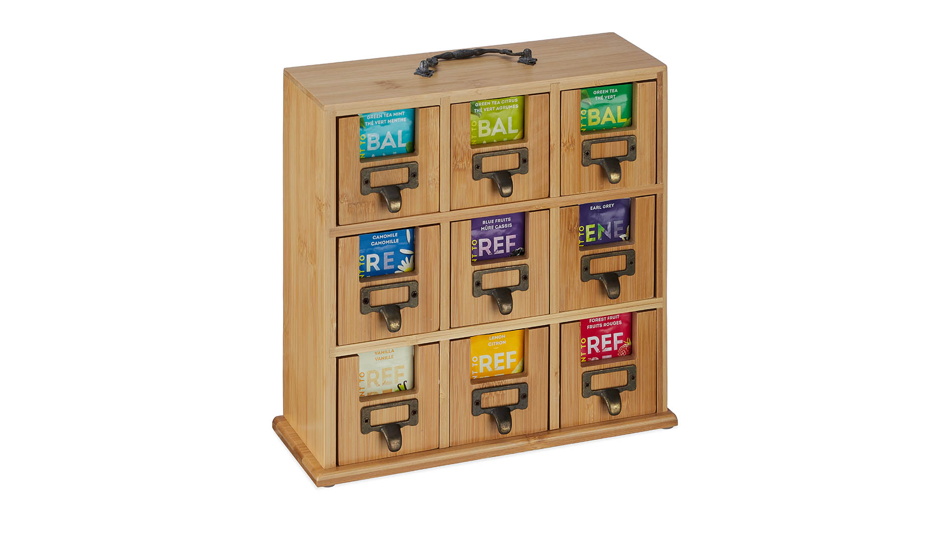 Relaxdays Scatola Porta Tè Con 6 Scomparti – Contenitore Per 90 Bustine, Con Coperchio, Trasparente, 9x21,5x14,5 Cm