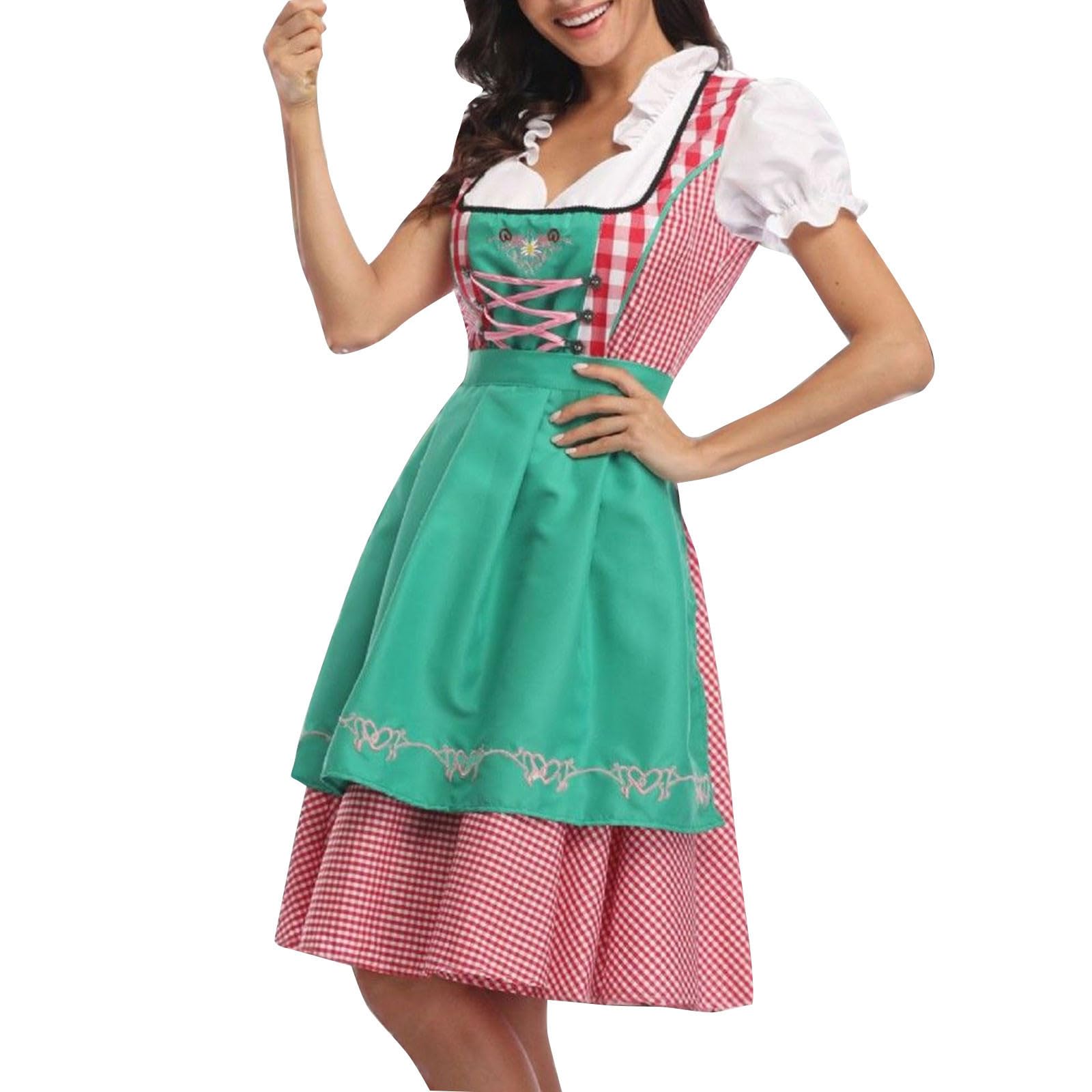 Women's Oktoberfest Outfit 3 Pieces Plaid Dirndldress with Apron Dirndl for German Beer Festival Outfits Bavarian Costumes for Bavarian Beer Carnival Party