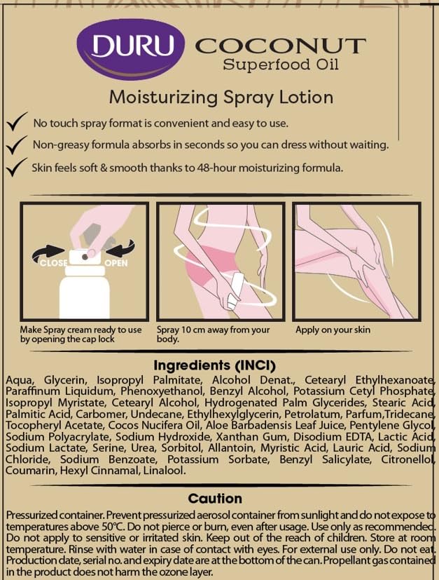 Duru Coconut Oil Moisturizing Spray Body Lotion Pack of 6 - Spray Moisturizer for Body Coconut Oil Lotion for Dry Skin Repair 48 Hour After Sun Moisturizer Coconut Oil Spray for Skin Body - Image 2