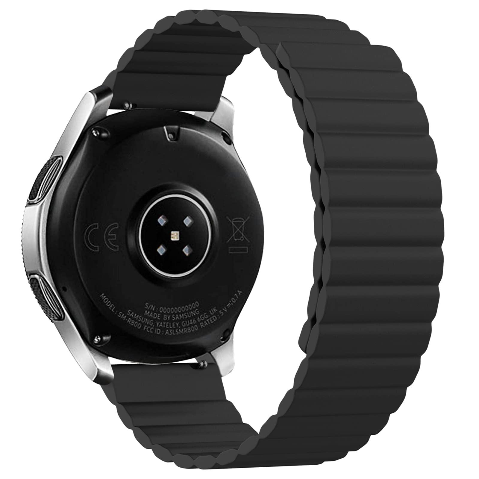 SKYLET Bands Compatible with Samsung Galaxy Watch 3 45mm/Galaxy Watch 46mm/Gear S3 Classic/Gear S3 Frontier Men Women, 22mm Strong Magnetic Closure Loops Sport Silicone Replacement Strap Black, Large