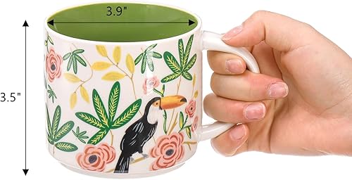 Miniatura 2 de Frcctre Juego de 4 tazas de café de cerámica, taza grande de té de cerámica de 15 onzas con asa, taza de porcelana floral pintada a mano vintage