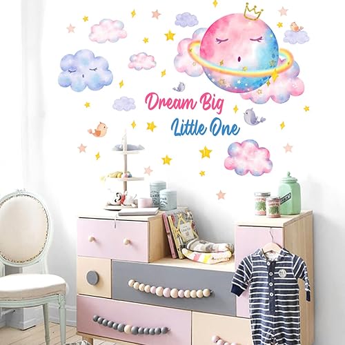 Miniatura 3 de Dream Big Little One Planet - Calcomanías de pared para niños, coloridas estrellas de nube, calcomanías de pared para dormitorio de niñas, sala de