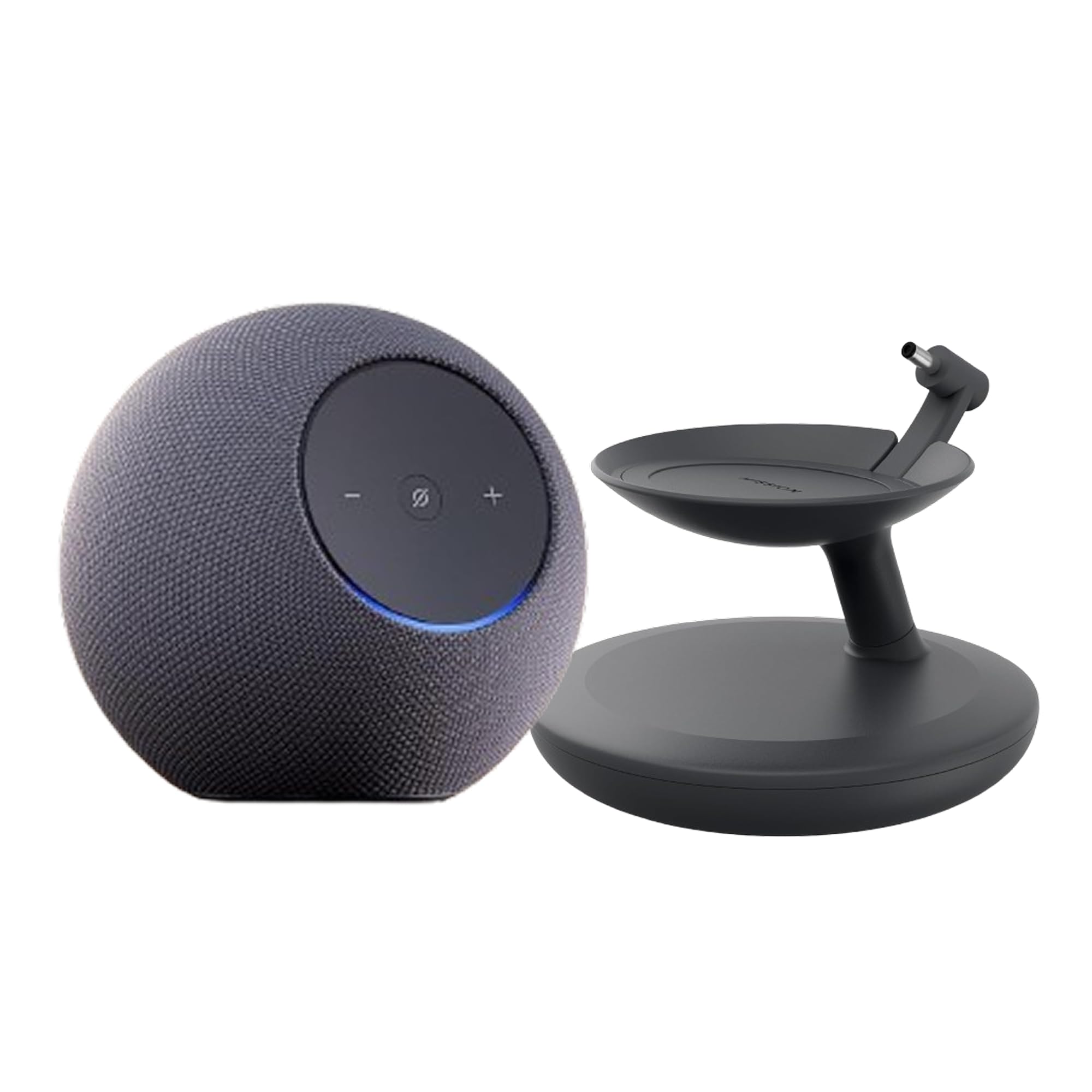 Amazon Echo Dot Max + Nuovo supporto da tavolo per Echo Dot Max con porte di ricarica USB-C, Made for Amazon