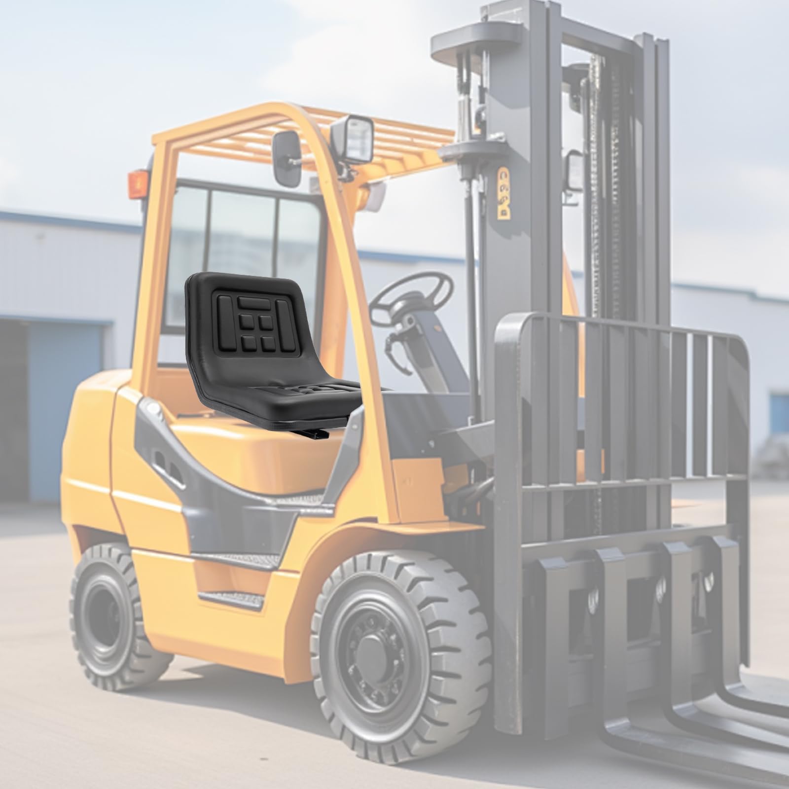 Universal Gabelstaplersitz, Traktorsitz | Rasentraktor Sitz | Schleppersitz | Staplersitz mit Verstellbaren Führungen und Rückenlehne für Traktor, Bagger, Wasserdichter PVC (44,5 x 35,5 x 33,5 cm)